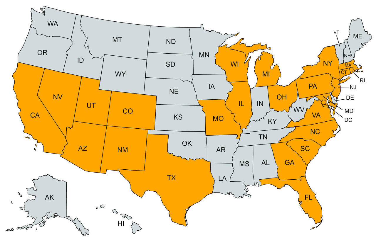 We install solar panels in 21 states!